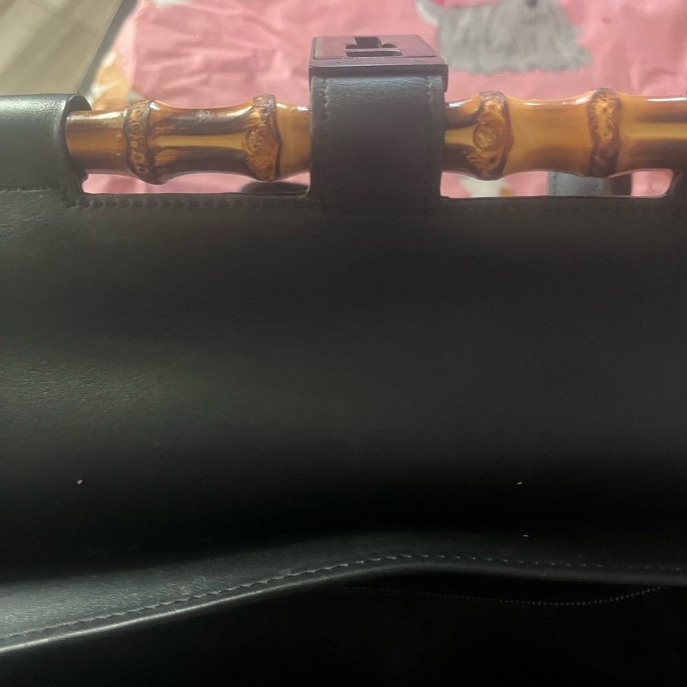 Gucci Black Leather Handbag with Bamboo Accent - Picture 13 of 16